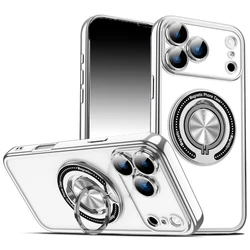 MagSafe Magnetic 360° Rotating Metal Car Holder Ring with Plating Border Phone Case - iPhone 12 Pro Max (Silver)