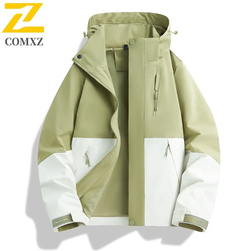 COMXZ Solid Color Coat Windproof Waterproof Trendy Hiking Work Biker Jacket Camping Comfortable Wear Resistant Men's Outerwear