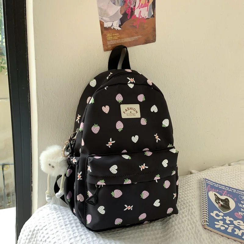 Strawberry Print Backpack Warterproof Nylon Women Anti-theft Shoulder Bag Large Capacity School Bag For Girls Travel Rucksack 5