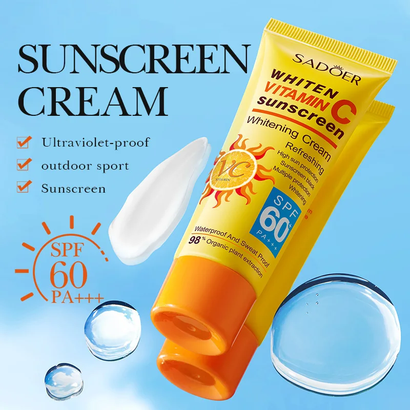 Facial Body Sunscreen Vitamin C Whitening Sun Cream Skin Protective Cream Isolation Waterproof And Sweat-proof SPF 60