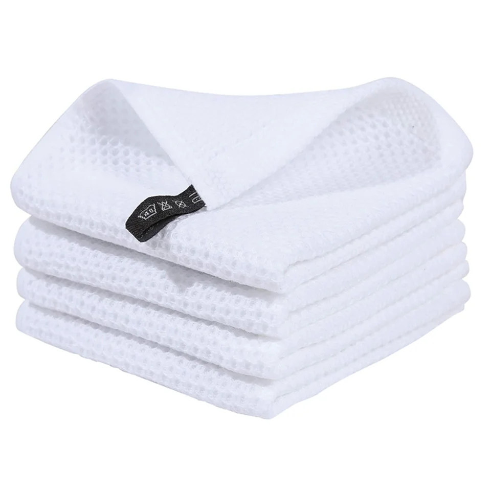 Lot De 5 Torchons De Cuisine 100% Coton Gaufré - 30x30 Cm, Noir, Absorbants Et Rapides Au Séchage - 5
