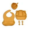 6pcs Baby Bowl & DishwareChildren's Silicone Dish Suction Cup Bowl Spoon Placemat Set Cartoon Tableware 1