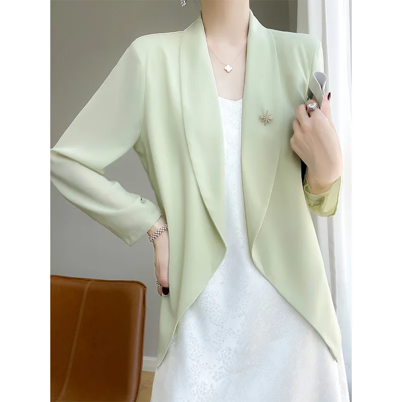 2023 Summer New Triacetate Fiber Blazer for Women High Fashion Commuter Goddess Slim Relaxed Versatile Solid Small Suit
