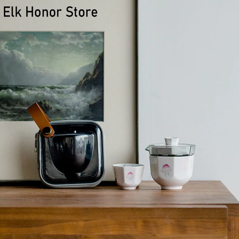 

Портативный дорожный чайный набор ручной росписи Персиковый Порошок керамическая чайная посуда для отдыха на природе 1 чайник 2 чашки стеклянная чайная чаша кунг-фу подарки