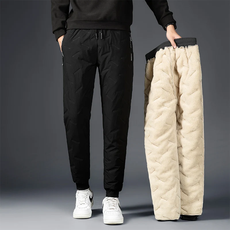 Men's Winter Lambswool Casual Pants Thick Fleece Thermal Trousers