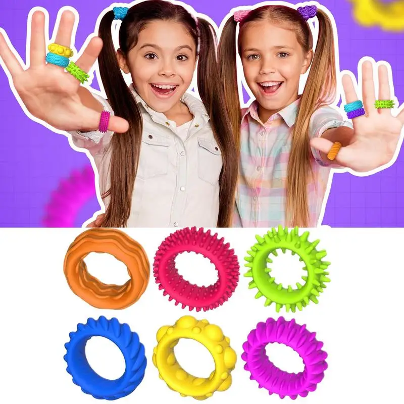 Spiky Sensory Rings Finger Massager Rings Toys Set Of 6 Spiky Sensory Finger Silent Stress Reducer Fidgets Ring Kids fidget toy sensory fidget toy anti stress toy finger sensory toy