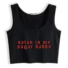

Satan is my sugar daddy vogue harajuku print top female tank thin fit crop sports top