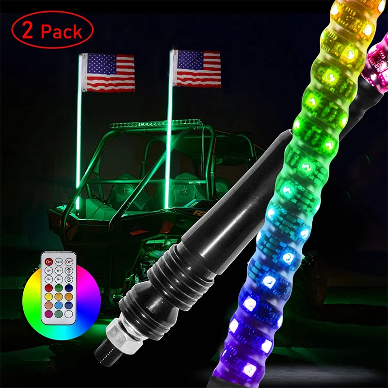 

LED RGB Flagpole Whip Light 4FT 5FT Motorcycle Lighted Spiral Antenna Car Signal Lamp with Remote Control for Jeep ATV UTV