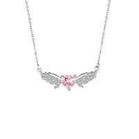 Crystal Angel Wings Pink Heart Pendant Necklaces Y2K Girl Women Heart Clavicle Chain Choker Fashion Jewelry Gifts 2