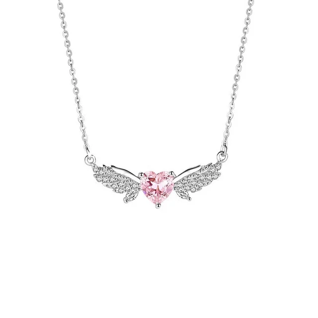 Crystal Angel Wings Pink Heart Pendant Necklaces Y2K Girl Women Heart Clavicle Chain Choker Fashion Jewelry Gifts 2