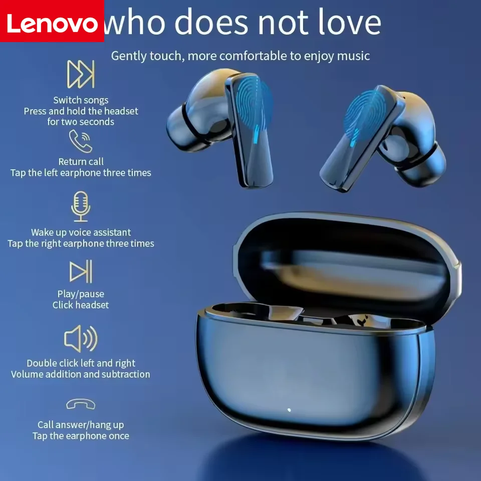 Lenovo TWS Wireless Bluetooth Headset Touch Control Mic Earbuds Wireless Headphones Noise Cancelling In-Ear Handsfree With Mic