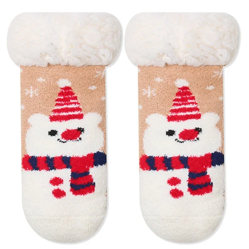Cute Baby Warm Anti-slip Christmas Long Slippers Winter Thicken Wool White Thermal Floor Socks for Infants Boys Girl Accessories