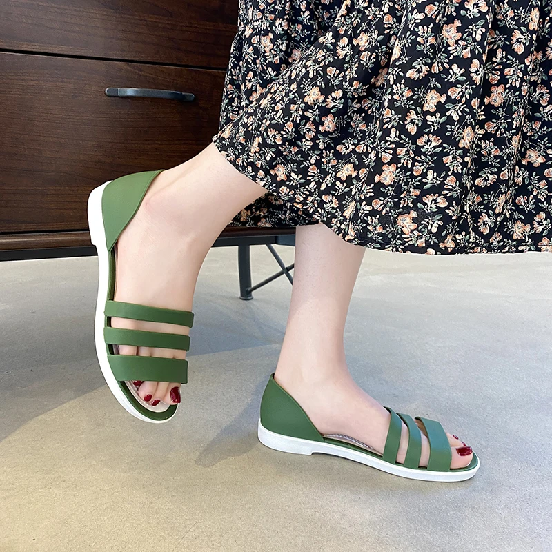 Flat Woman Sandals Summer Candy Color Peep Toe Beach Shoes Slip On Rianbow Sandals Fashion Jelly Shoes Chaussure Femme Sandale