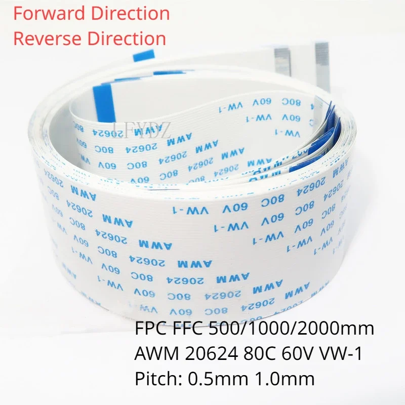 FPC FFC 500/1000/2000mm AWM 20624 80C 60V VW-1 Гибкий плоский кабель типа A/B ленточный провод 4P/6/8/10/12/14/16/20/26/30/40/50/60Pin