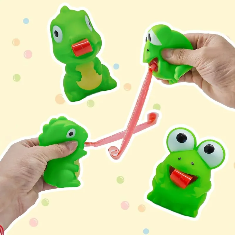 Tongue-Out Frog & Dinosaur Squishy Toy - BB Sound Creative Novelty Gadget, Slow Rising Stress Relief Decompression Funny Toy