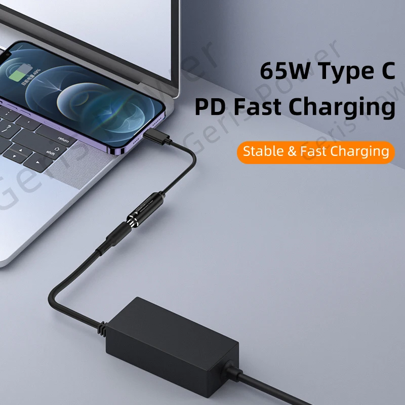 65W USB Type C PD Fast Charging Cable for Lenovo Laptop Charger Dc Square Plug to Type C PD Adapter Converter for MacBook POCO — view 3