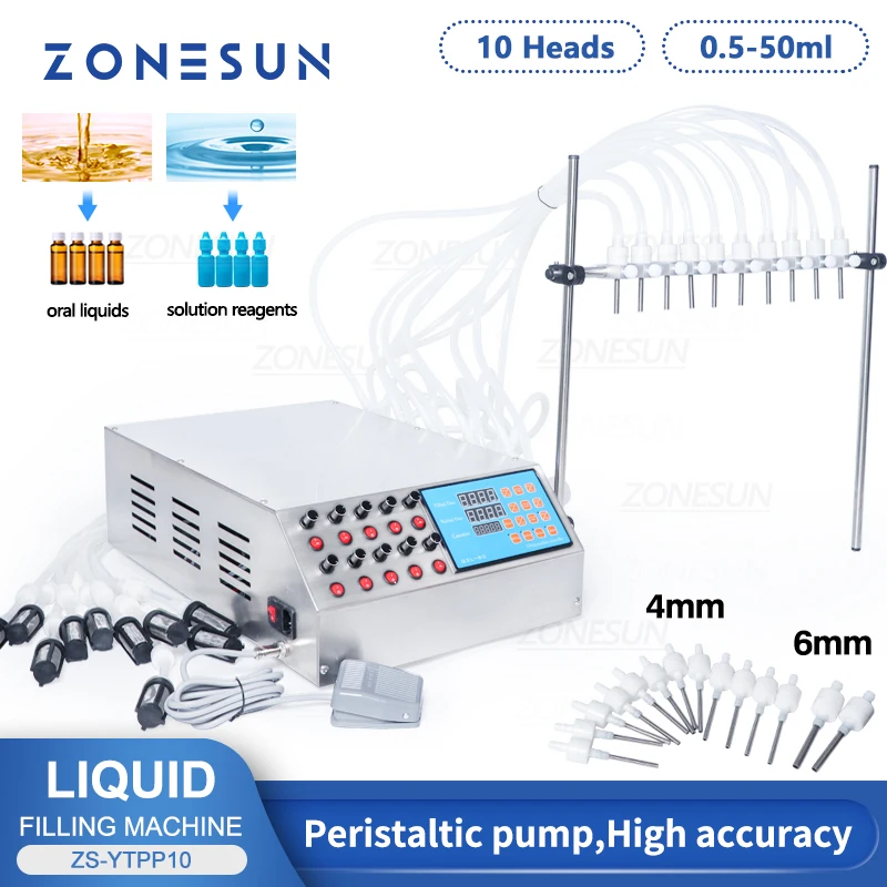 ZONESUN Liquid Filling Machine Semi Automatic 10 Heads Juice Milk Vial Bottle Filler For Food & Beverages Production ZS-YTPP10