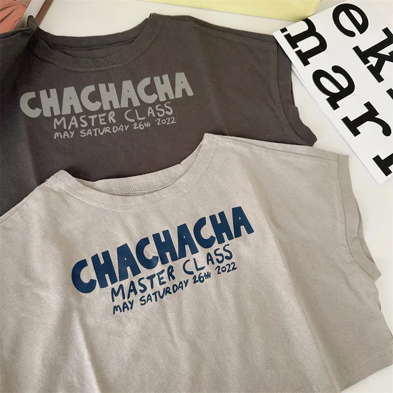 

5300B Children T Shirt 2023 Summer New Simple Fashion Boy's T Shirt Batwing Sleeve Girl's T Shirt Letter Print Casual Loose Tops