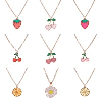 1 Pc Strawberry Fruit Pendant Necklace For Women Cut Adjustable Heart Pendant Necklace Fashion Jewelry Accessories Gift 1