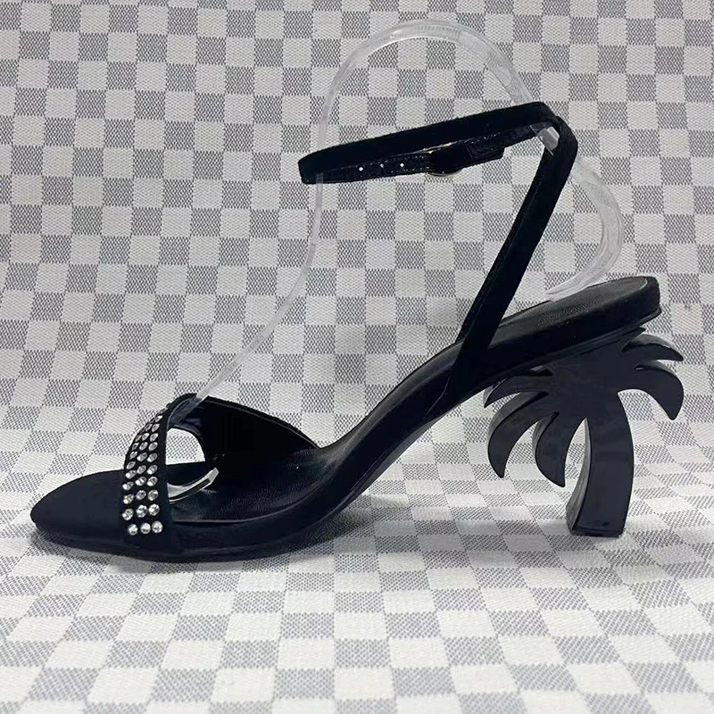 New Fashion Show Style Rhinestones with High Heels and Sandals, Women's Vacation Style Roman High Heels, Irregular Fashion Shoes