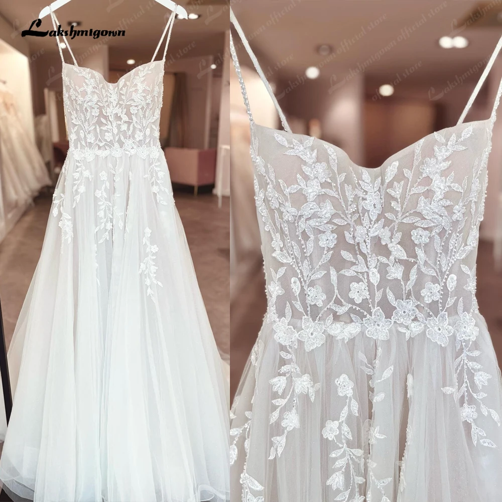 

Lakshmigown Robe Civil Beading Lace Boho Wedding Dress for Women 2024 Chic Spaghetti Straps Bridal Gown robes de mariée vestido