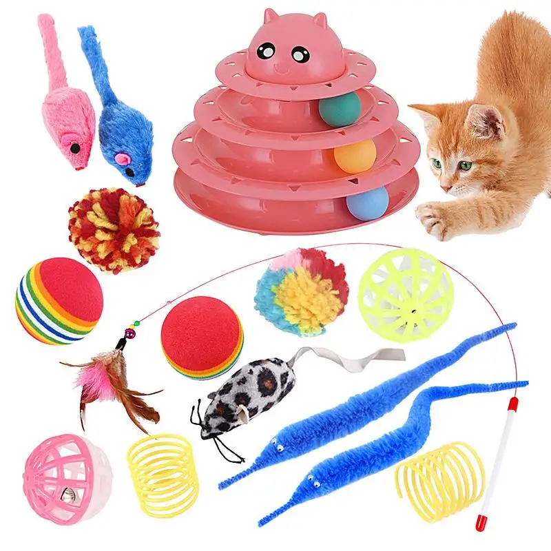 

Assorted Cat Toys 15pcs Interactive Cat Toy Set With Spring Toys Spring Toys Cat Teaser Toys Colorful Balls Cat Wand Toy