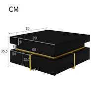 Table basse carrée brillante avec tiroirs, éclairage LED et accents dorés, table d'appoint pour salon 6