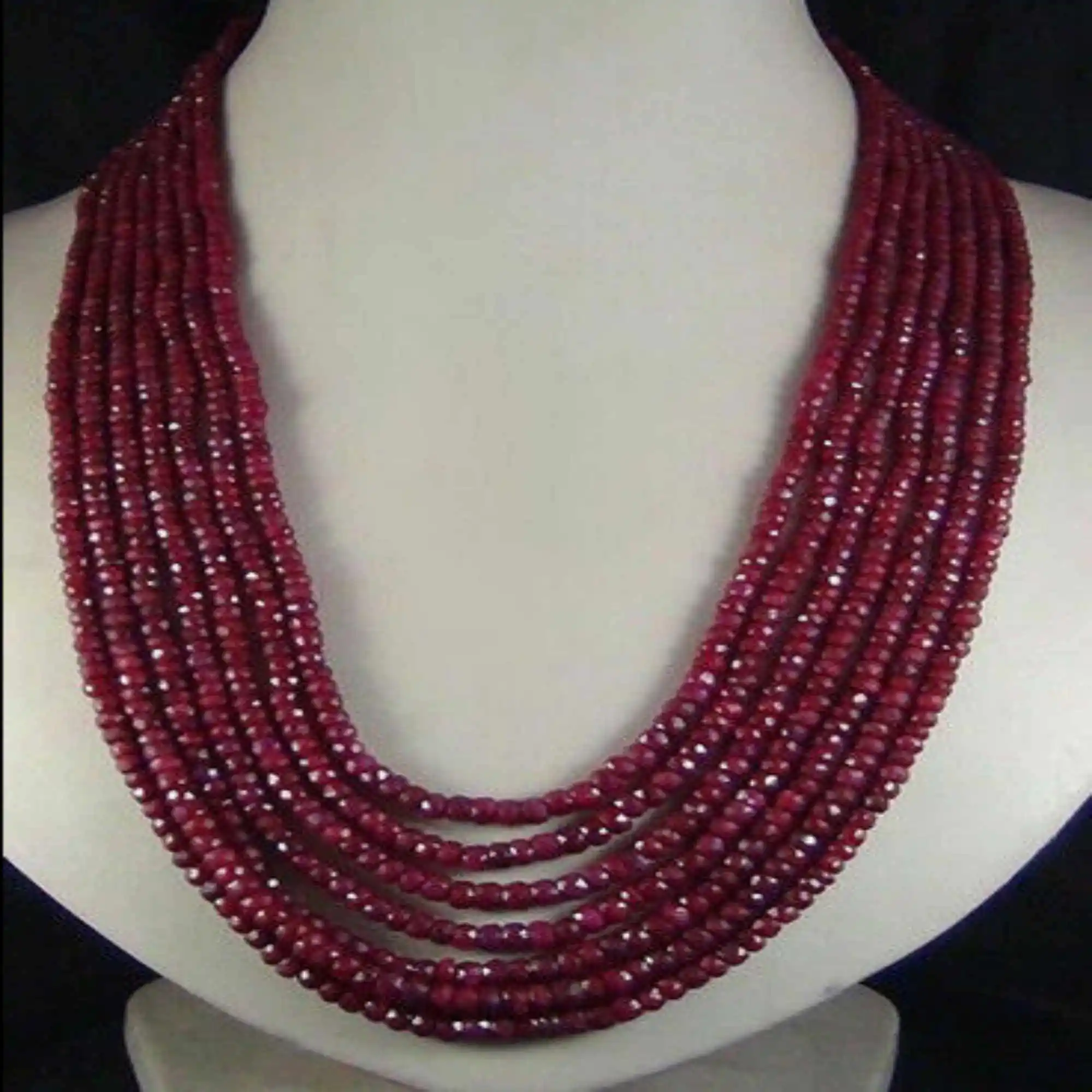 

BEAUTIFUL 7 STRAND 2X4MM FACETED RED RUBY GEMSTONE BEADS NECKLACE Lucky Taseel Fancy National Style Calming Mental Inspiration