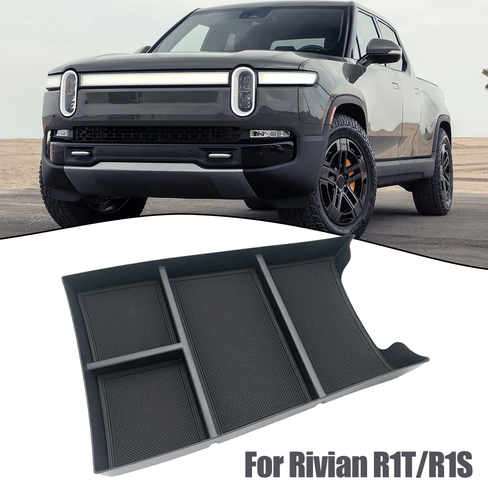 

ABS Black Car Center Console Organizer Armrest Storage Box Tray For Rivian R1S/R1T Card Walet Phone Holder Accessories