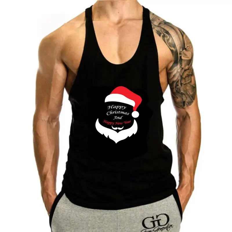 

Happy Christmas and Happy New Year Mens tank top men Santa Xmas Gift tank top men Top