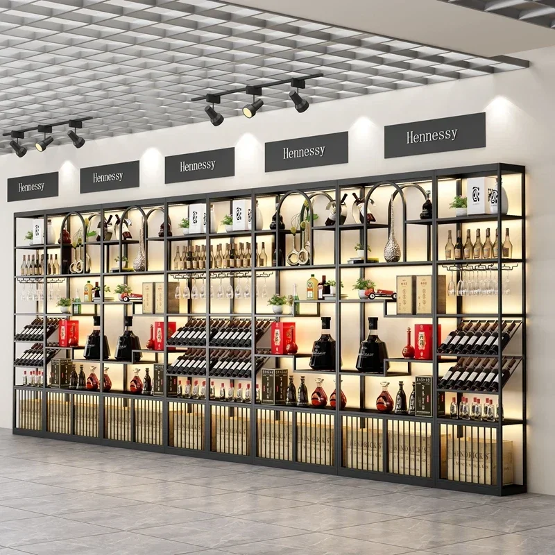 Glass Display Whiskey Cellar Liquor Coffe Organizer Assemble Cabinet Bar Furniture Wine Wall Modern Shelf Vitrina Bottle Storage