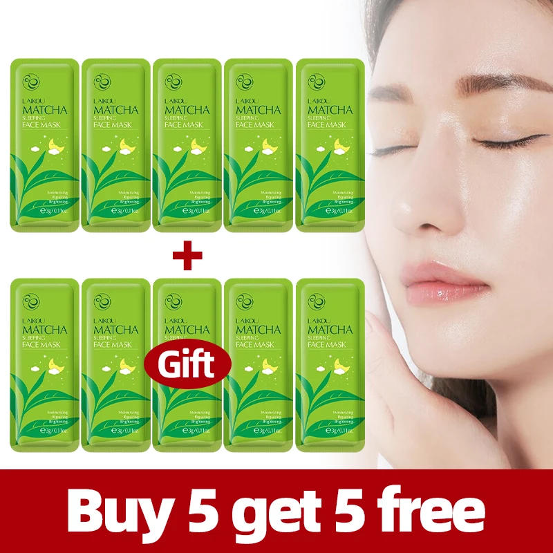 LAIKOU 10Pcs Facial Mask Hydrating Moisturizing Brightening Firming Repairing Nourishing Matcha Sleeping Face Masks Skin Care