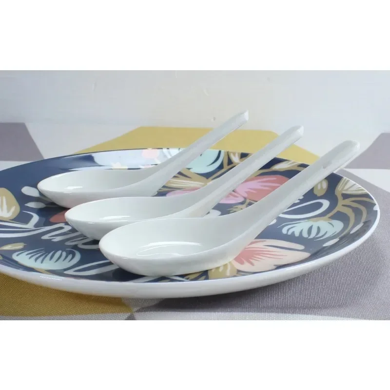 6pcs Set, Plain White Bone China Chinese Rice Scoop Spoon, Ceramic Kis Soup Korean Ice Cream Ladle, Porcelain Dinner Baby