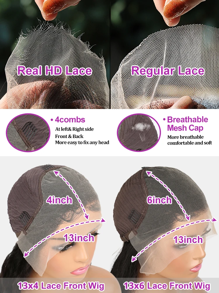 250 Density Loose Deep Wave Human Hair Wig 13x4 13x6 HD Curly Water Wave Lace Frontal Wigs Pre plucked For Women Brazilian Black 6