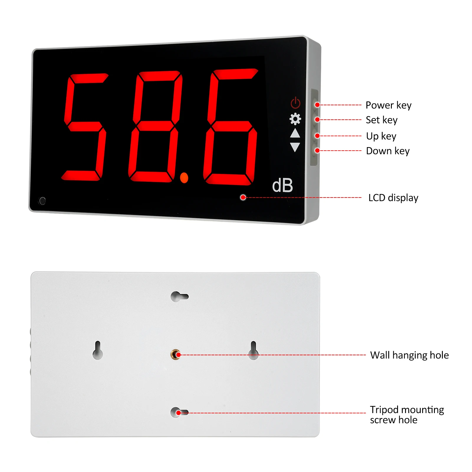 Sound Level Meter with Large LCD Screen Wall Mounted Digital Sound Level Meter Digital Noise Meter Decibel Monitoring Tester 5