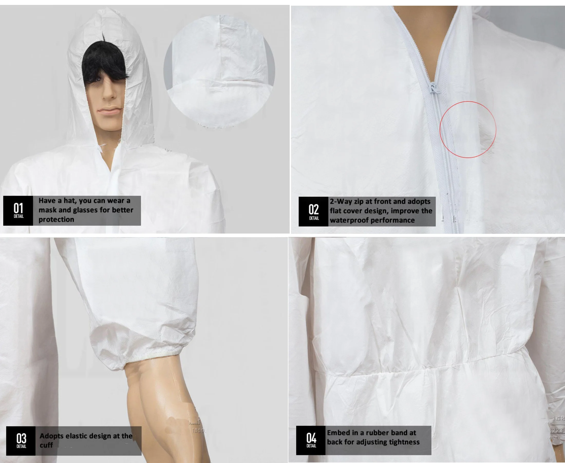 Unisex Protective Sanitary Protection Jumpsuit Hazmat Suit Zip Disposable Dustproof Oil Waterproof Safe Isolation SF Coverall