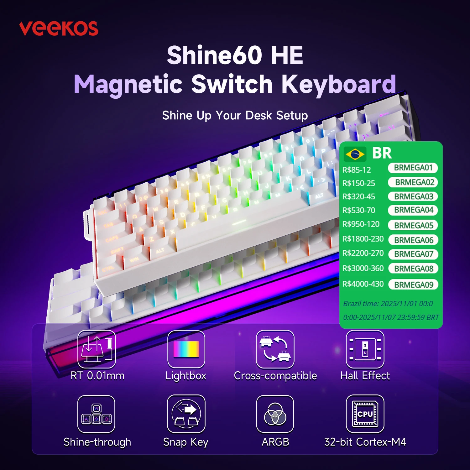 AKKO x Veekos Shine60 HE 磁気スイッチキーボード 60% ラピッド