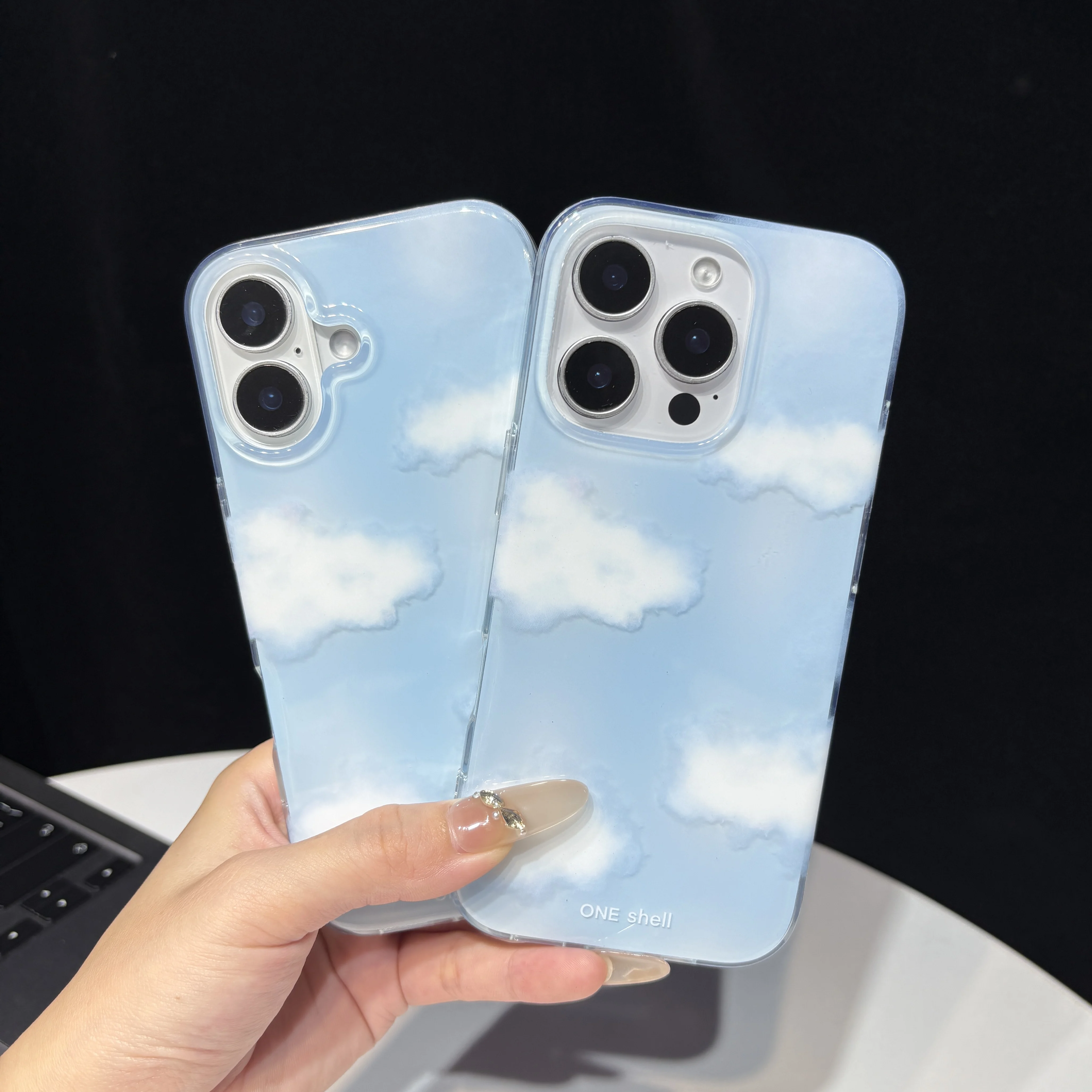 Korean Blue Sky & White Clouds Glossy Cotton Protective Phone Case