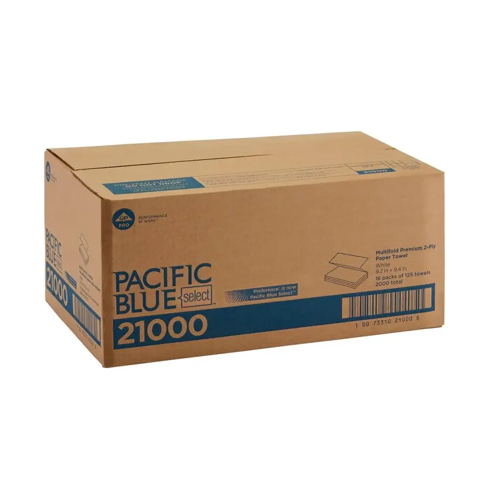 Blue Select Multi-Fold 2 Ply Paper Towel 9 1/5 x 9 2/5 White Absorbency Hand Drying Elegant Design Multipurpose 2000 Towels CT