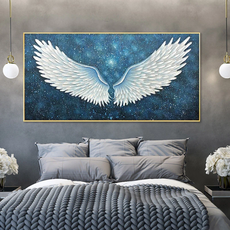 

White Angel Wings Blue Luxury Canvas Paintings Poster Prints Modern Nordic Wall Art Picture for Kids Room Living Room Decoration