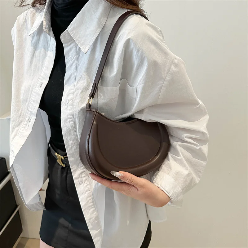 Underarm Bag New Tide Solid Color Casual Texture Fashion One Shoulder French Niche Crescent Shape