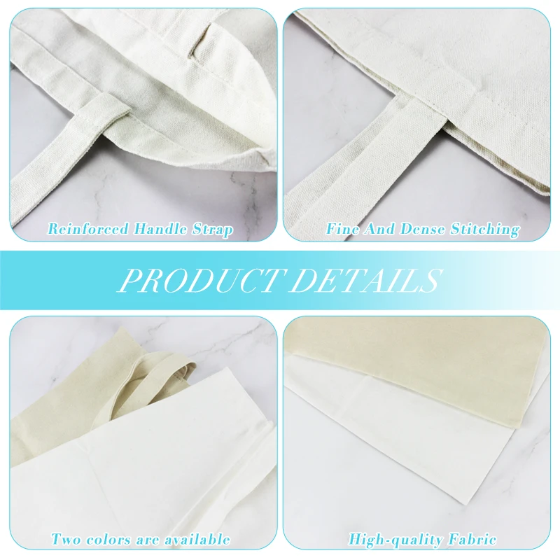 10PCS 승화 토트 백 빈 폴리 에스터 코튼 캔버스 재사용 가능한 쇼핑백 열전달 DIY 맞춤형 세탁 가능 핸드백