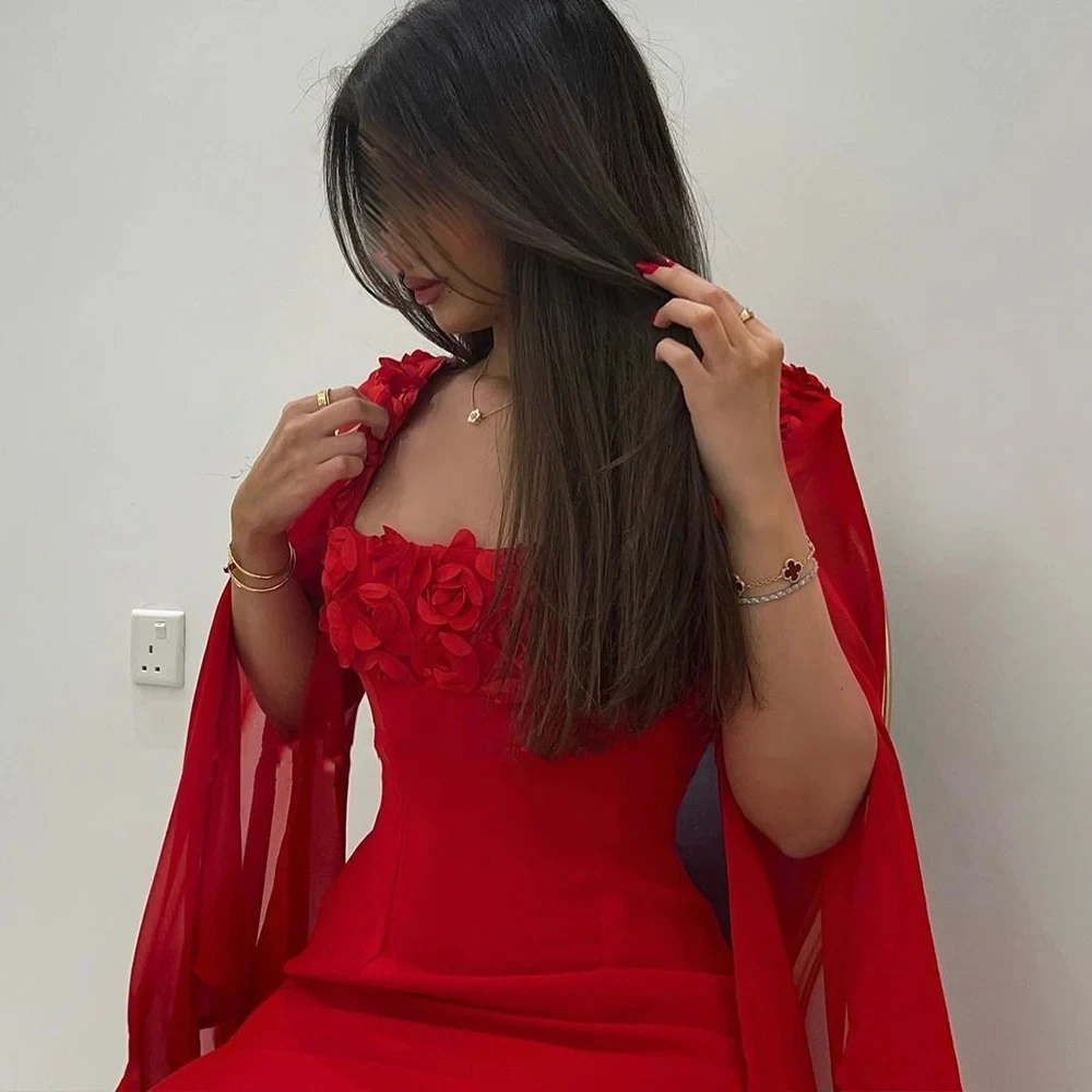 

Red Chiffon Mermaid Prom Dress Lace Long Sleeves Sexy Party Dress With Slit Satin Evening Gowns Lace Up فساتين مناسبة رسمية