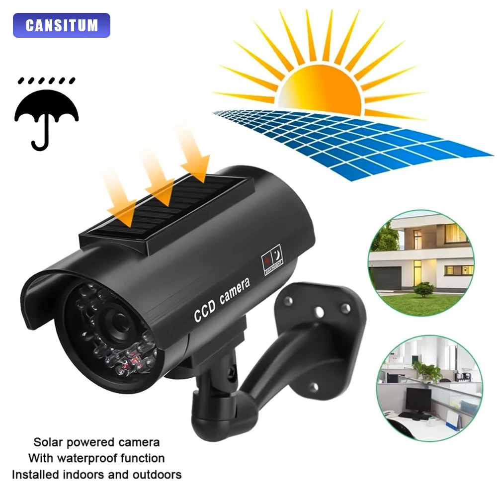 LED 조명 모니터 가짜 태양광 카메라, 야외 방수 더미 CCTV 감시, 가정 보안 보호 시뮬레이션 총알 
