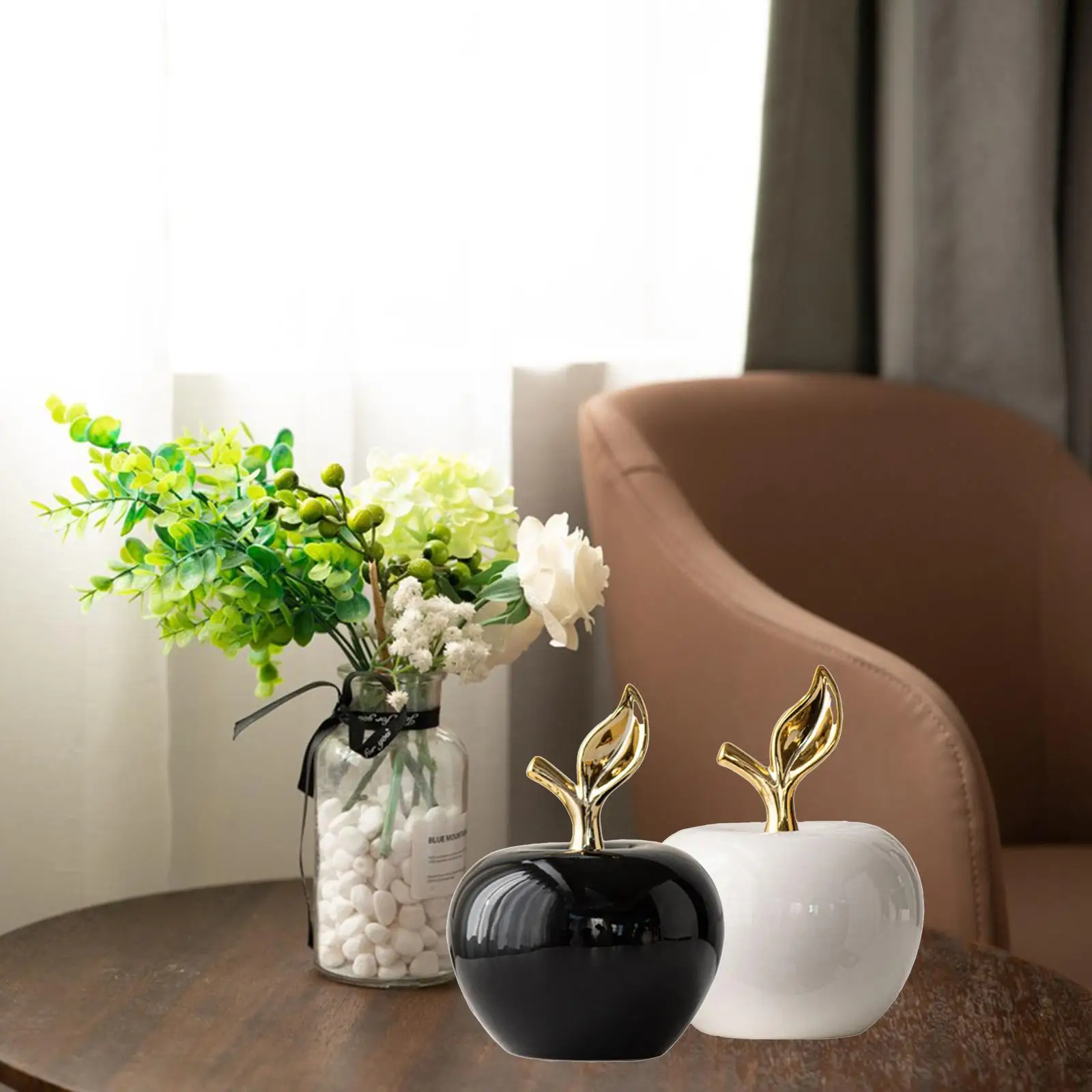 Ceramic Apple Statue Desktop Ornament Modern Christmas Gift Fruit Sculpture for Bedroom Living Room Shelf Desk Centerpiece