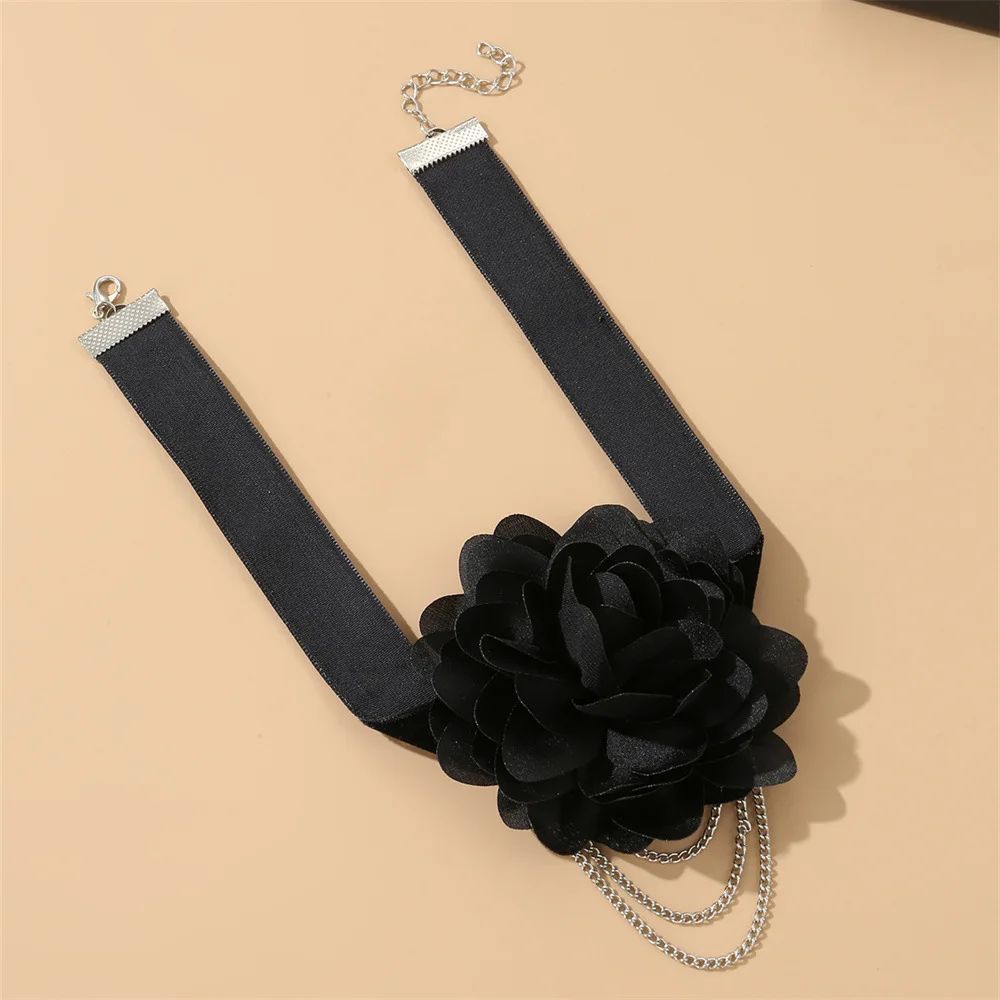 Black Flower Velvet Choker For Women Tassel Layered Necklace Clavicle Chain New Y2k Exaggerated Pendant Necklace Jewelry Female