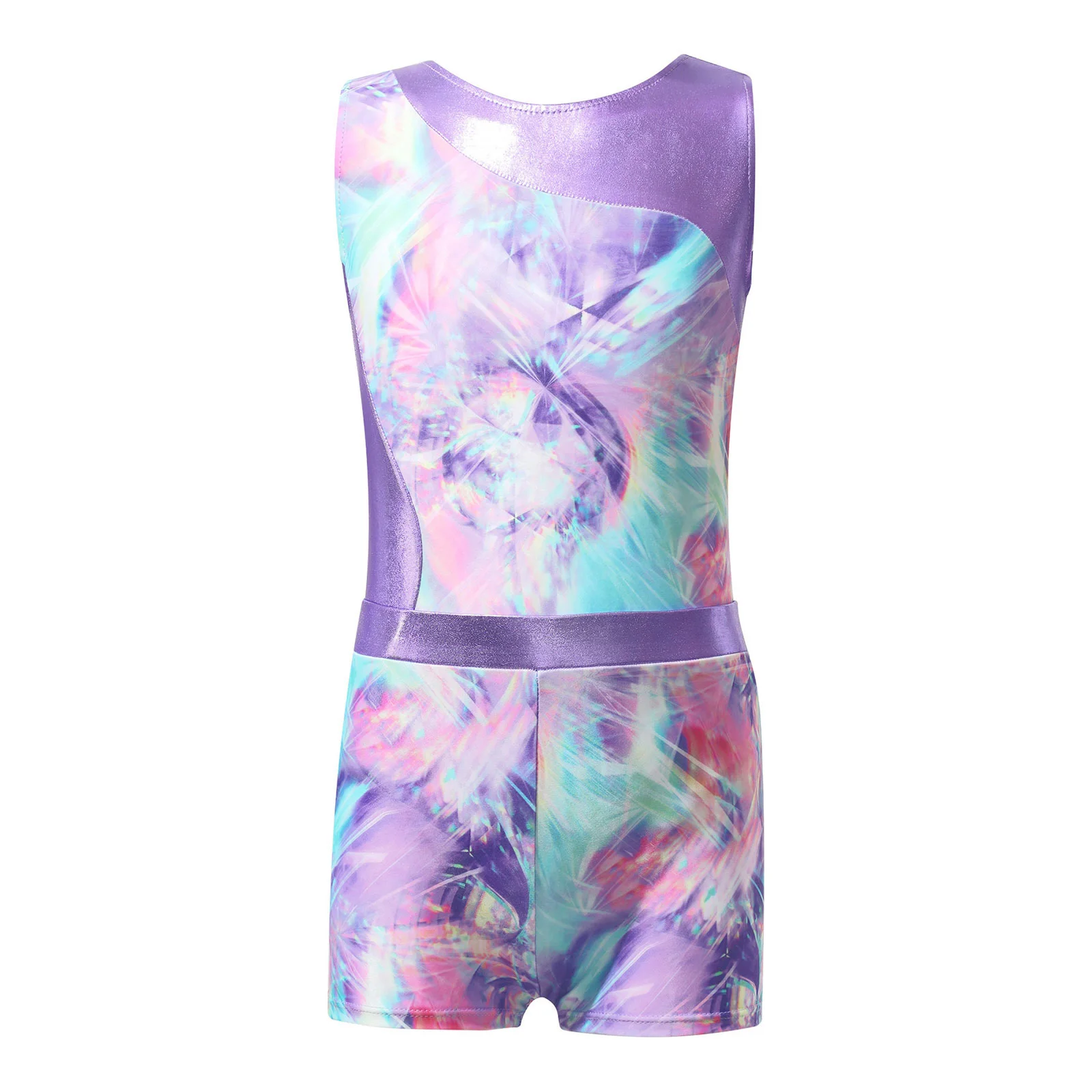 Kids Girls Sleeveless Print Gymnastics Leotard with Shorts Skating Gymnastics Jumpsuit Dancewear Children Ballet Dance Outfits