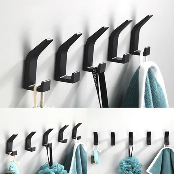 ไม่มีเจาะตะขอคู่ผ้าเช็ดตัวสีขาวสีดําตะขอสําหรับห้องน้ํา Coat Hook ห้องนอน Robe Hook ห้องรับแขกห้องครัวอุปกรณ์เสริม 1