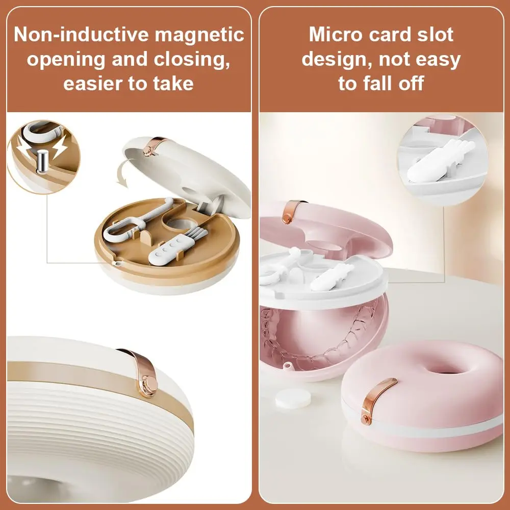 Doughnut Design 2 Layers Invisible Braces Box Simple Style Denture Storage Box Portable Remover Chewies Cleaning Container Case