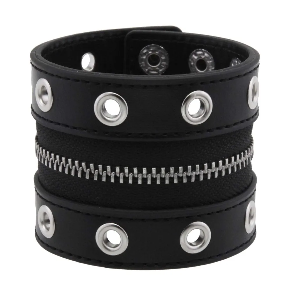 Fashion Vintage Punk Style Leather Bracelets Unisex Rivet Zipper Gothic Hip-Hop Rock Style Leather Bracelets Gifts